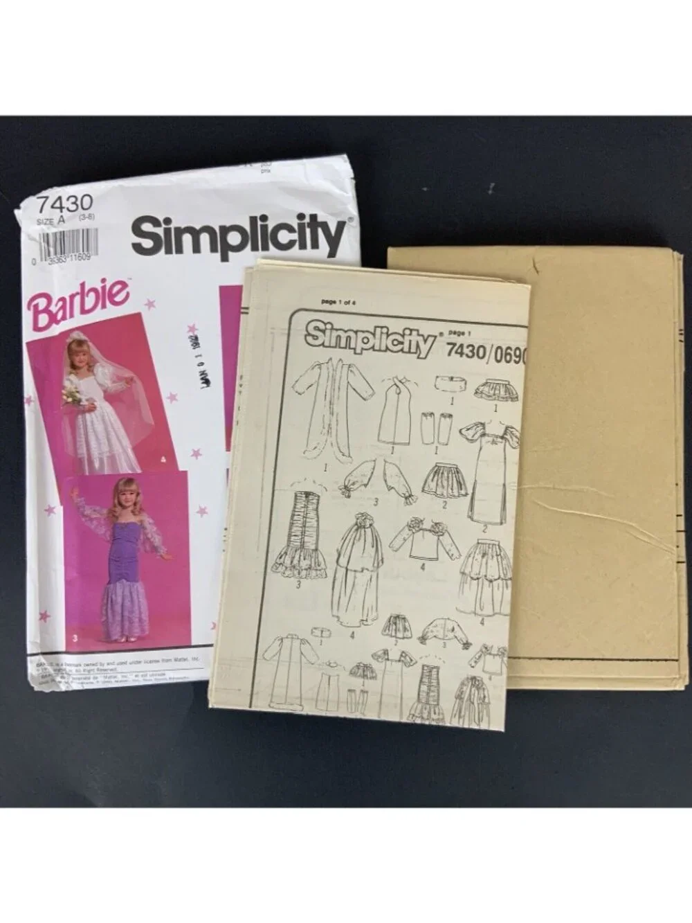Simplicity 7430 Little Girls Barbie Costumes Sewing Pattern Size 3-8 Uncut